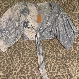 NWT Surf Gypsy Women's Blue Paisley Tie-Front Top